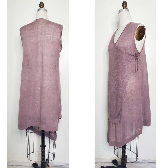 Bryn Walker Womens Lightweight 100% Linen Zen Vest Wrap Tunic Dress Top Mauve S - Picture 6 of 8